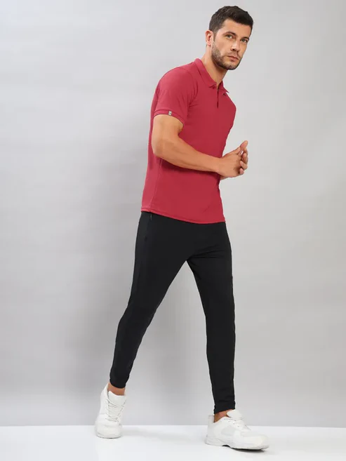 OR-51 RED MEN'S SOLID PIQUE SLIM FIT POLO T-SHIRT