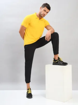 OR-51 YELLOW MEN'S SOLID PIQUE SLIM FIT POLO T-SHIRT